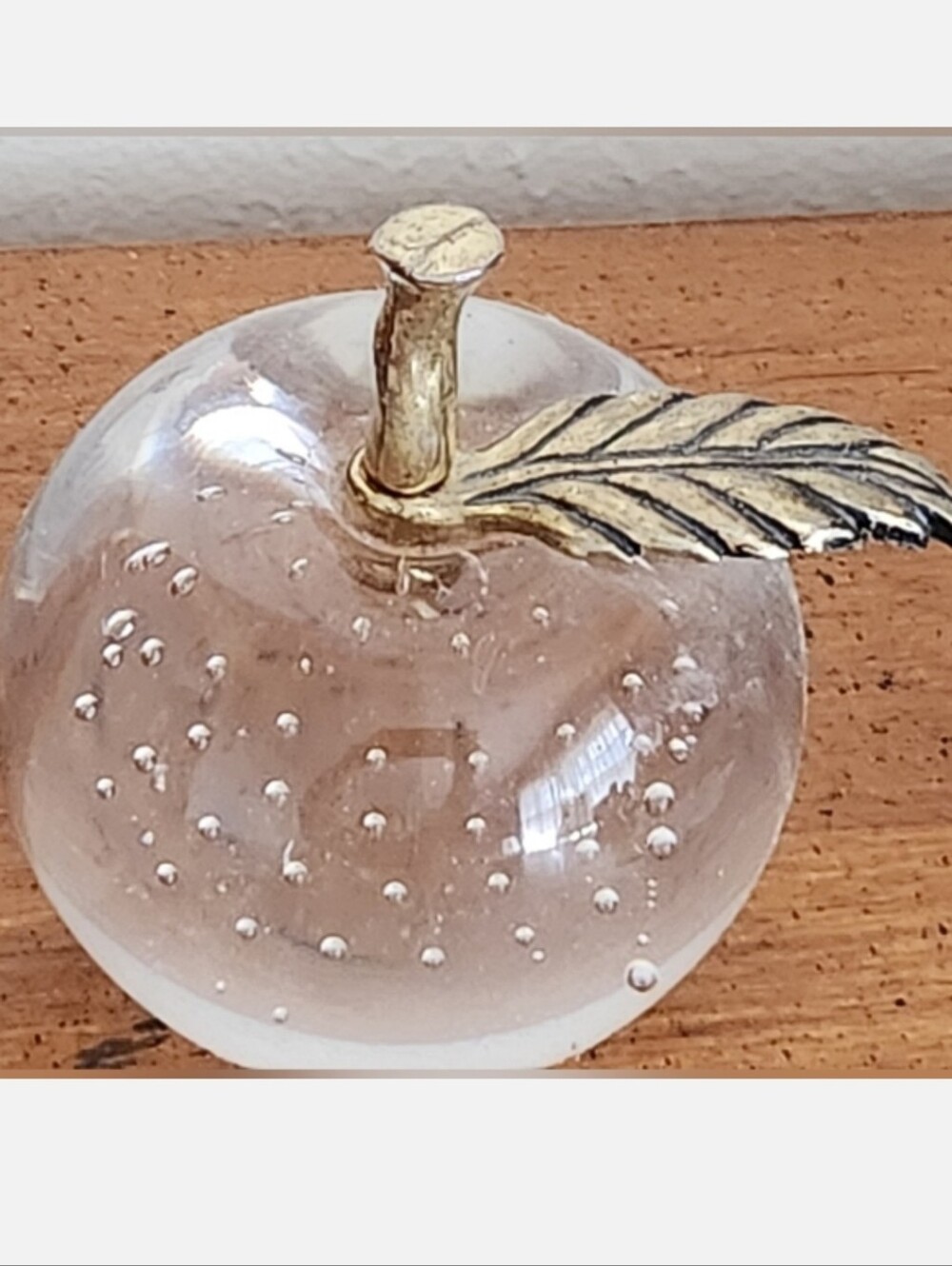 Vintage Bubble Glass/Brass Apple Paperweight